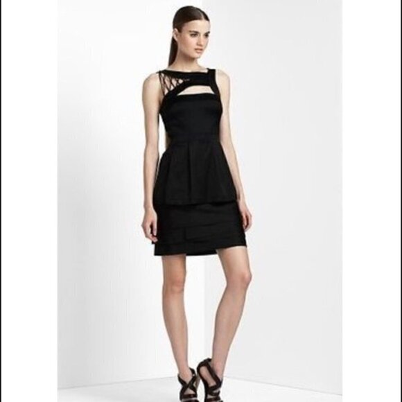 BCBGMaxAzria Bondage Dress Satin Lace Up LBD Mini Cocktail Dress Max Azria Black - Picture 1 of 9